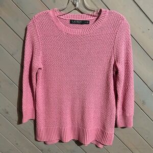 LAUREN Ralph Lauren Pink Knit Textured 3/4 Sleeve Sweater Size M‎